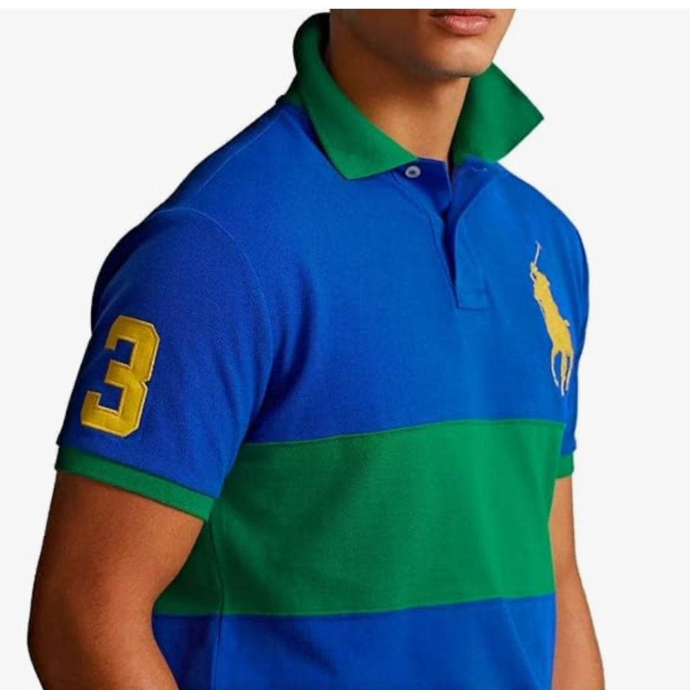Polo by Ralph Lauren Men's Blue and Green Polo Shirt